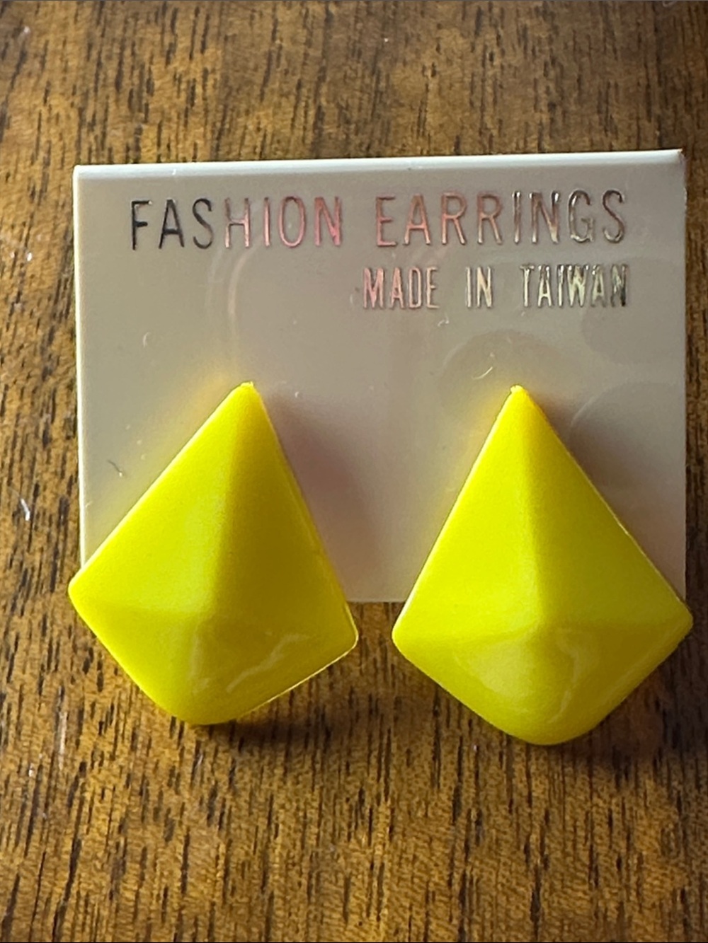Vintage 70s/80s New on Card Yellow Plastic Geometric Stud Post Earrings